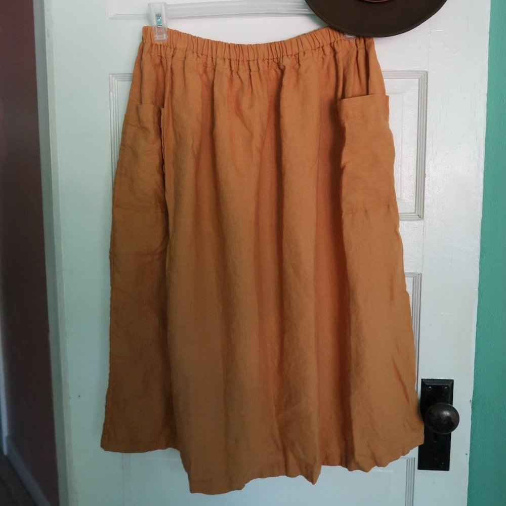 Handmade Amber Yellow Linen Midi Skirt - Picture 1 of 10